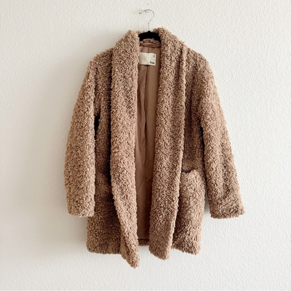 Aritzia Wilfred Free Grete Plush Jacket Cardigan Teddy Coat Brown - Picture 2 of 6